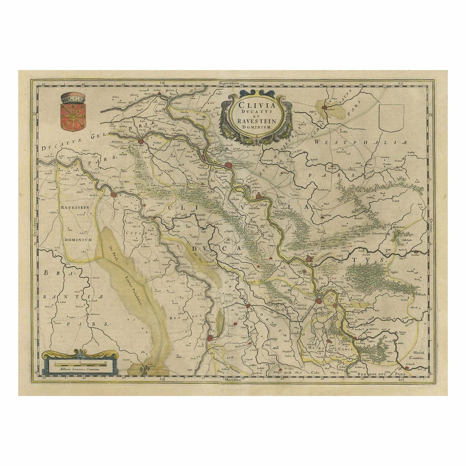 Map Of The Duchy Clivia & Ravestein, Brabant In The Netherlands & Germany, 1635
