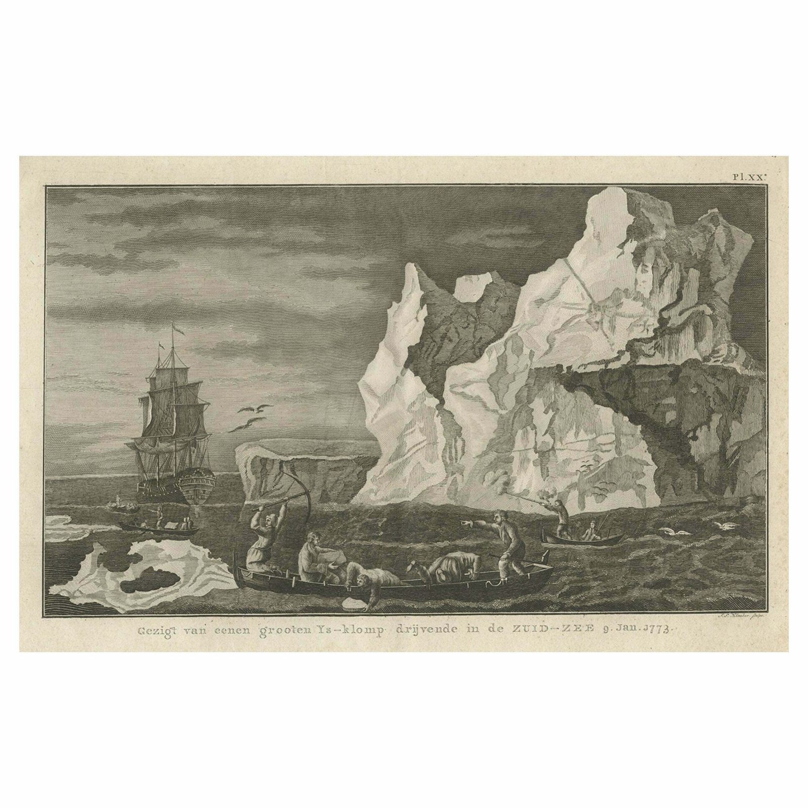 Old Print From Capt. Cooks Travels With Boats And A Ship In The South Sea, 1803