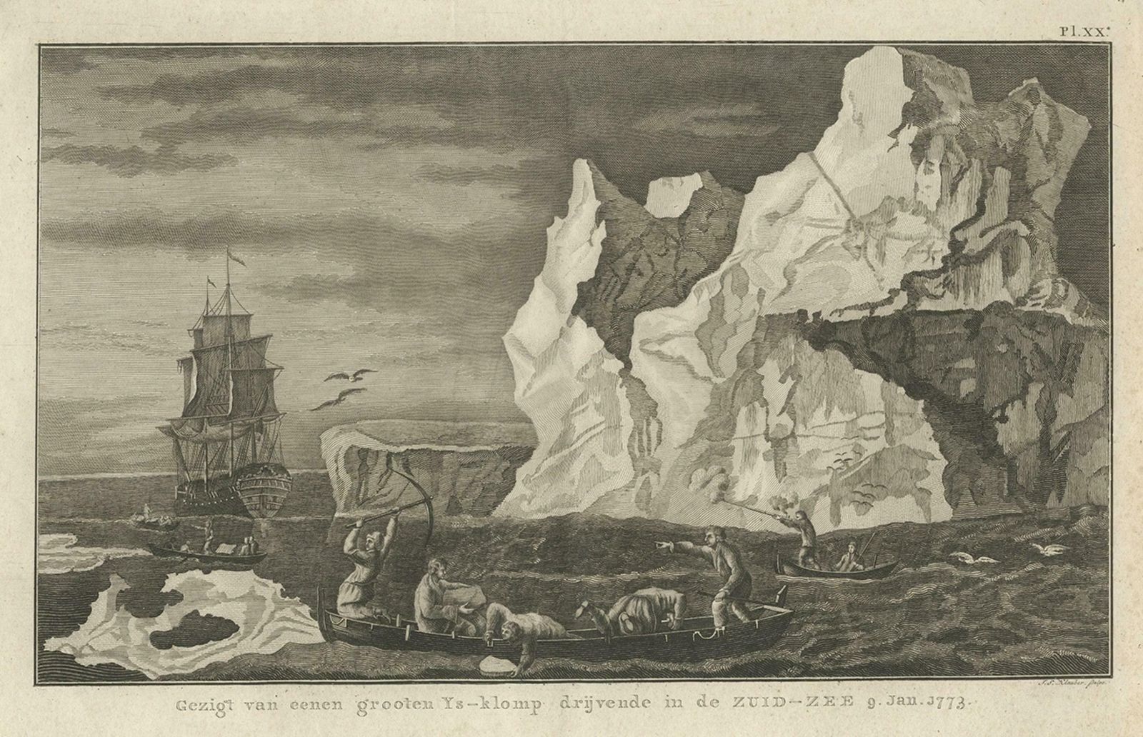 Old Print From Capt. Cooks Travels With Boats And A Ship In The South Sea, 1803 photo for sale
