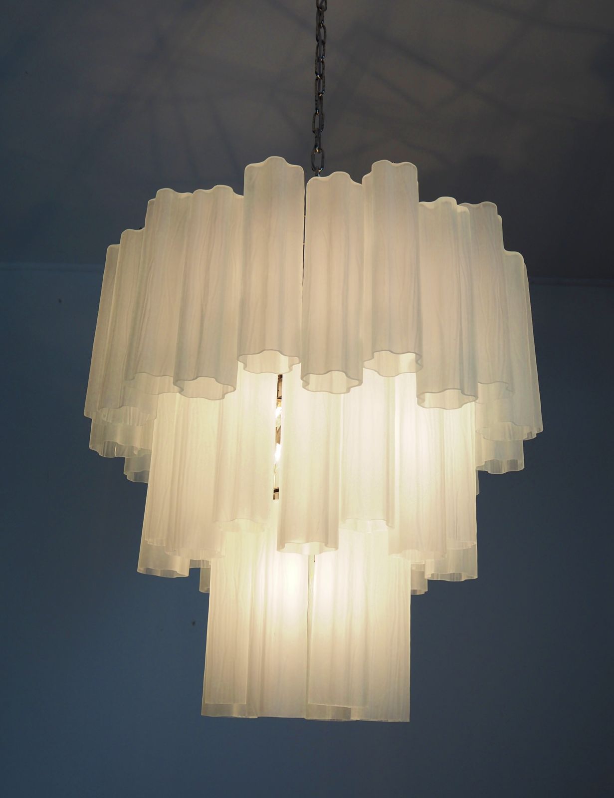 photo furniture Large Three Tier Venini Murano Glass Tube Chandelier   Etched Glass