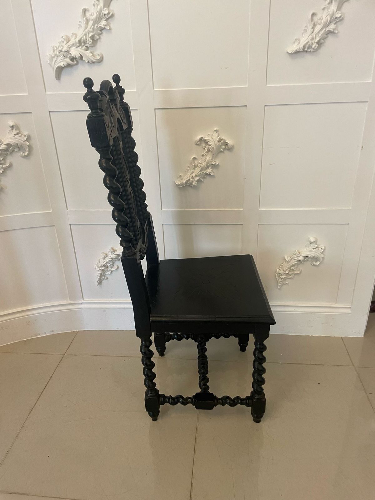 Pair Of Antique 19th Century Quality Carved Ebonised Oak Side Chairs photo vintage