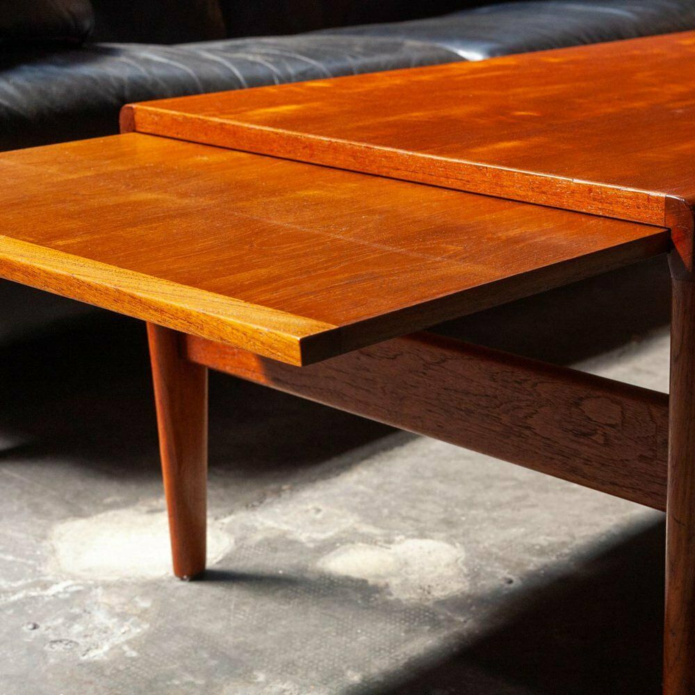 Mid Century Danish Extendable Coffee Table In Teak By Illum Wikkelso For Koefoeds Mobelfabrik, 1960s photo buy