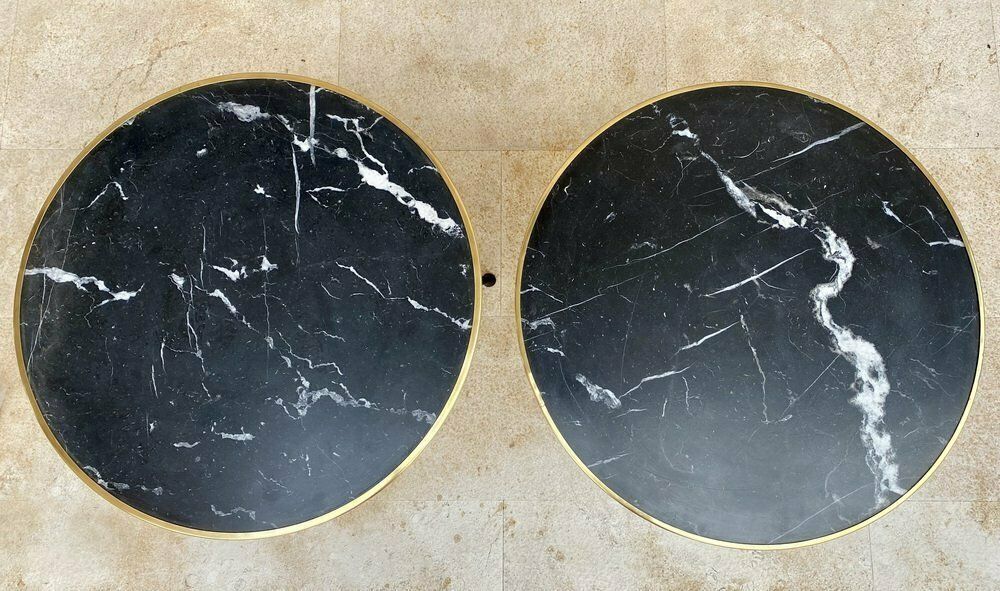 Mid Century Italian Side Tables In Brass And Iron With Marble Top Set Of Two photo Furniture