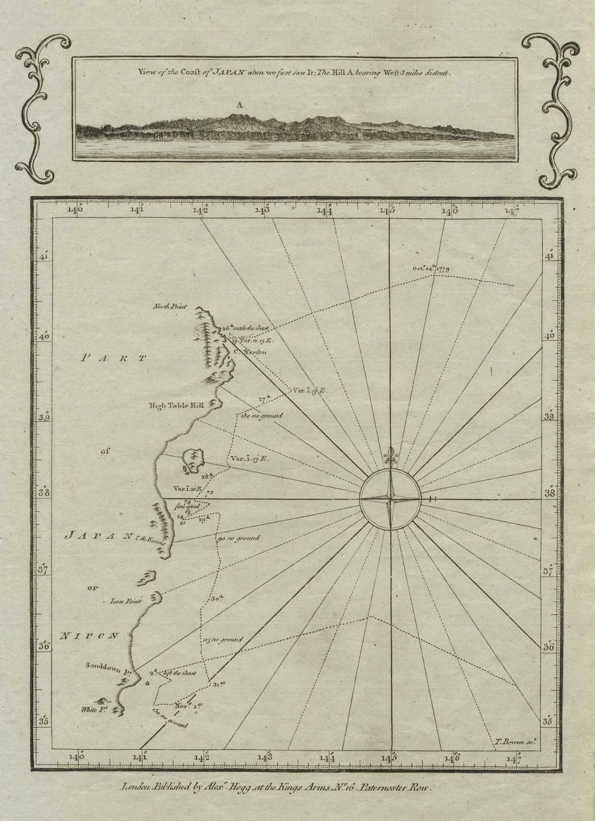 Old Map Of The East Coast Of Honshu With An Inset, Japan, C.1785 photo for sale