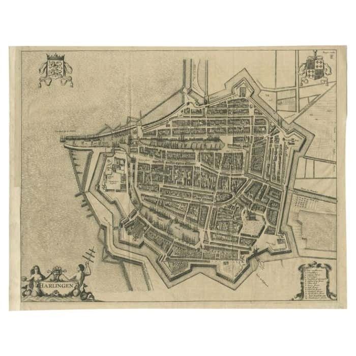 Antique Map Of The City Of Harlingen By Janssonius, C.1657