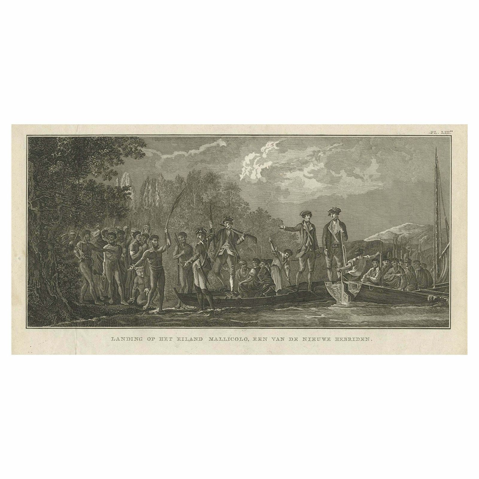 Antique Print Of The Landing At Malakula Island, Vanuatu, By Cook, 1803