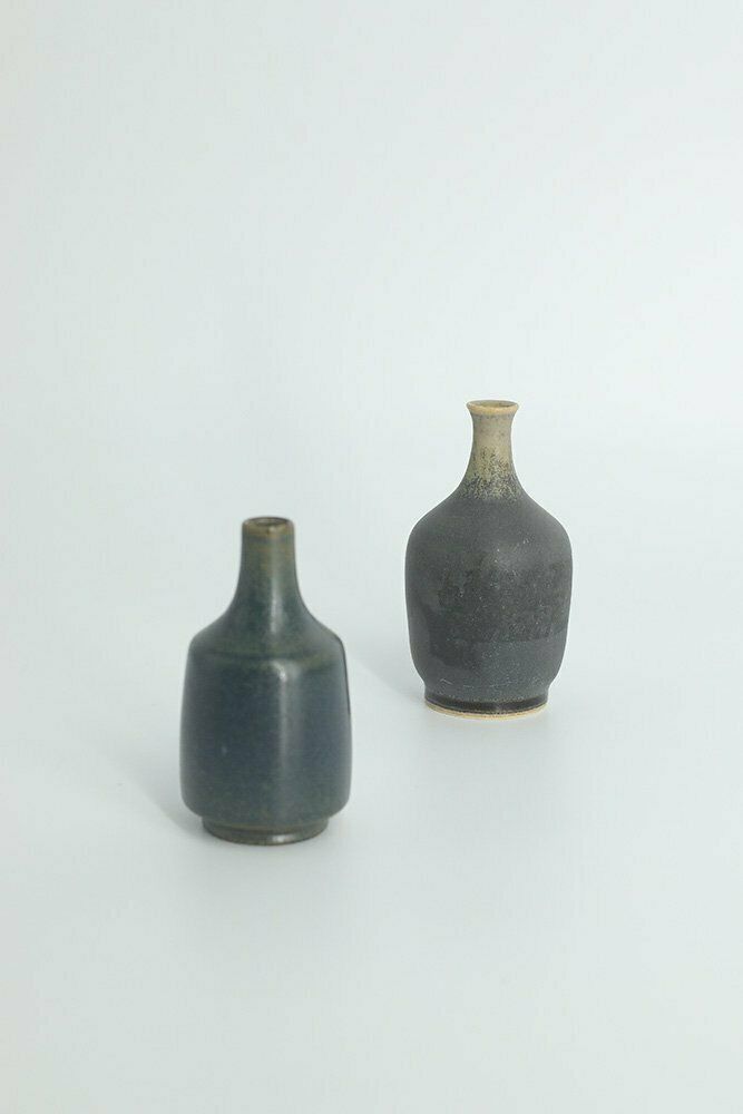 Small Mid Century Scandinavian Modern Collectible Blue & Brown Stoneware Vase By Gunnar Borg For Gunnars Keramik Höganäs, 1960s, Set Of 4 photo 575.0