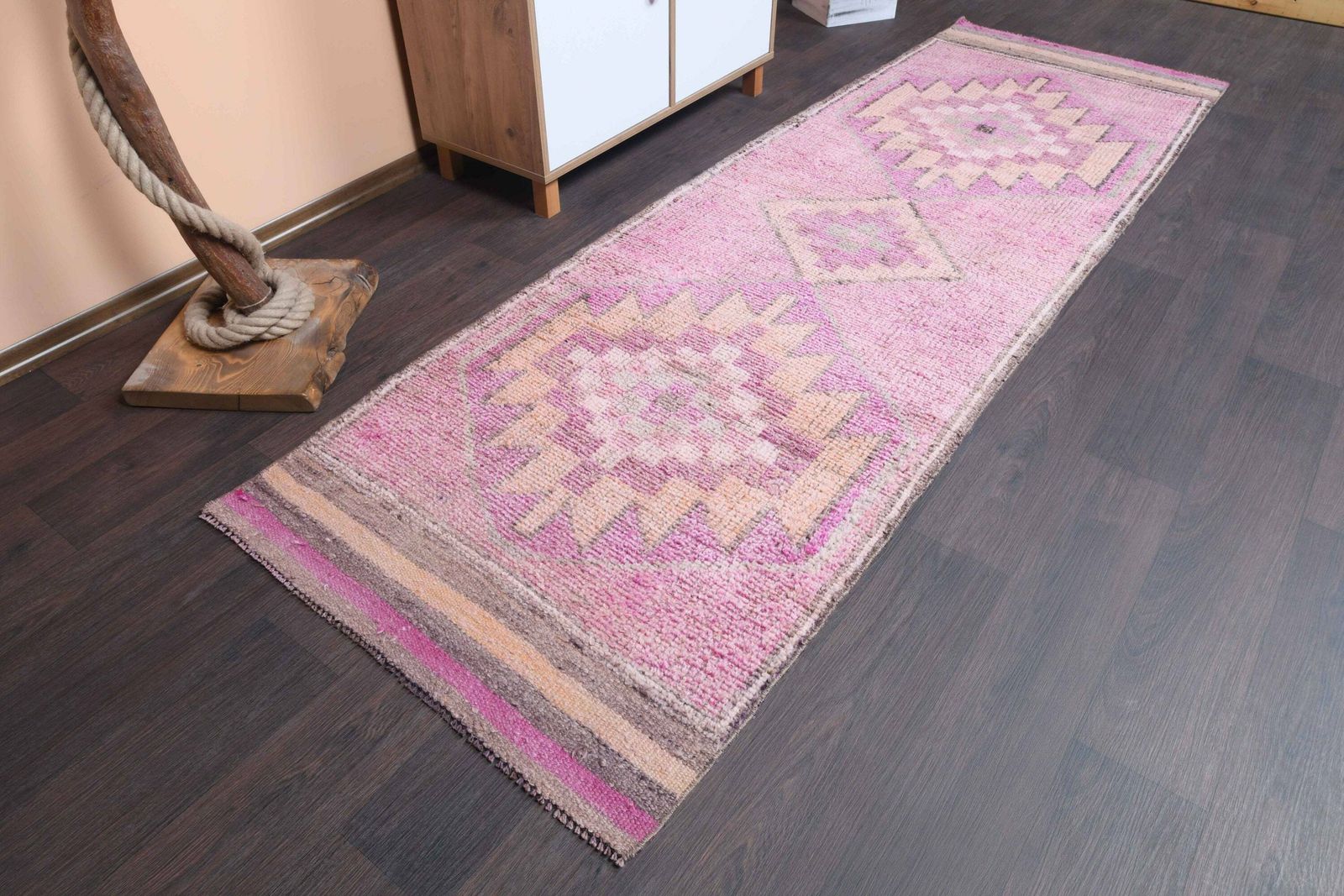 3.0x9.4 Ft Turkish Vintage Runner Rug, Oushak Rug, Rug Runner, Farmhouse Decor, One Of A Kind, Pink Rug Runner, Bohemian Rug, 3x9 Runner Rug