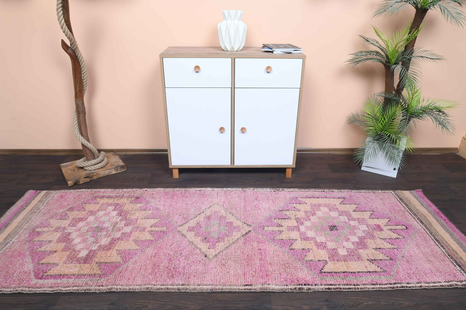 3.0x9.4 Ft Turkish Vintage Runner Rug, Oushak Rug, Rug Runner, Farmhouse Decor, One Of A Kind, Pink Rug Runner, Bohemian Rug, 3x9 Runner Rug photo furniture