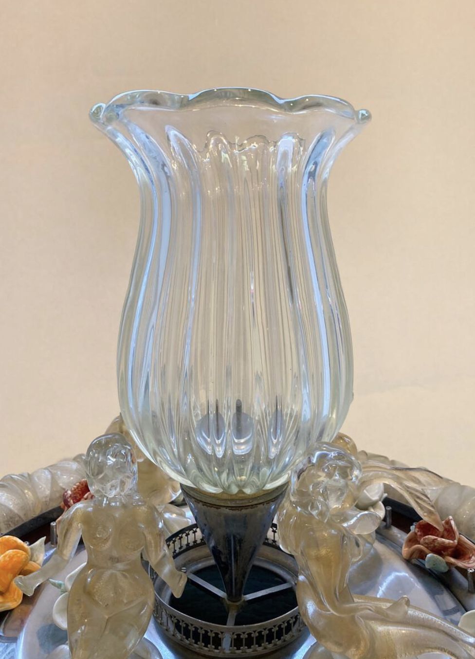 Murano Glass Fountain With A Central Vase Encircled By 4 Mermaids 1950s photo for sale