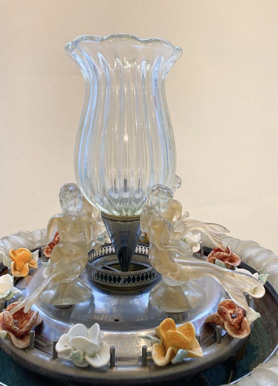 23560.0 Murano Glass Fountain With A Central Vase Encircled By 4 Mermaids 1950s photo