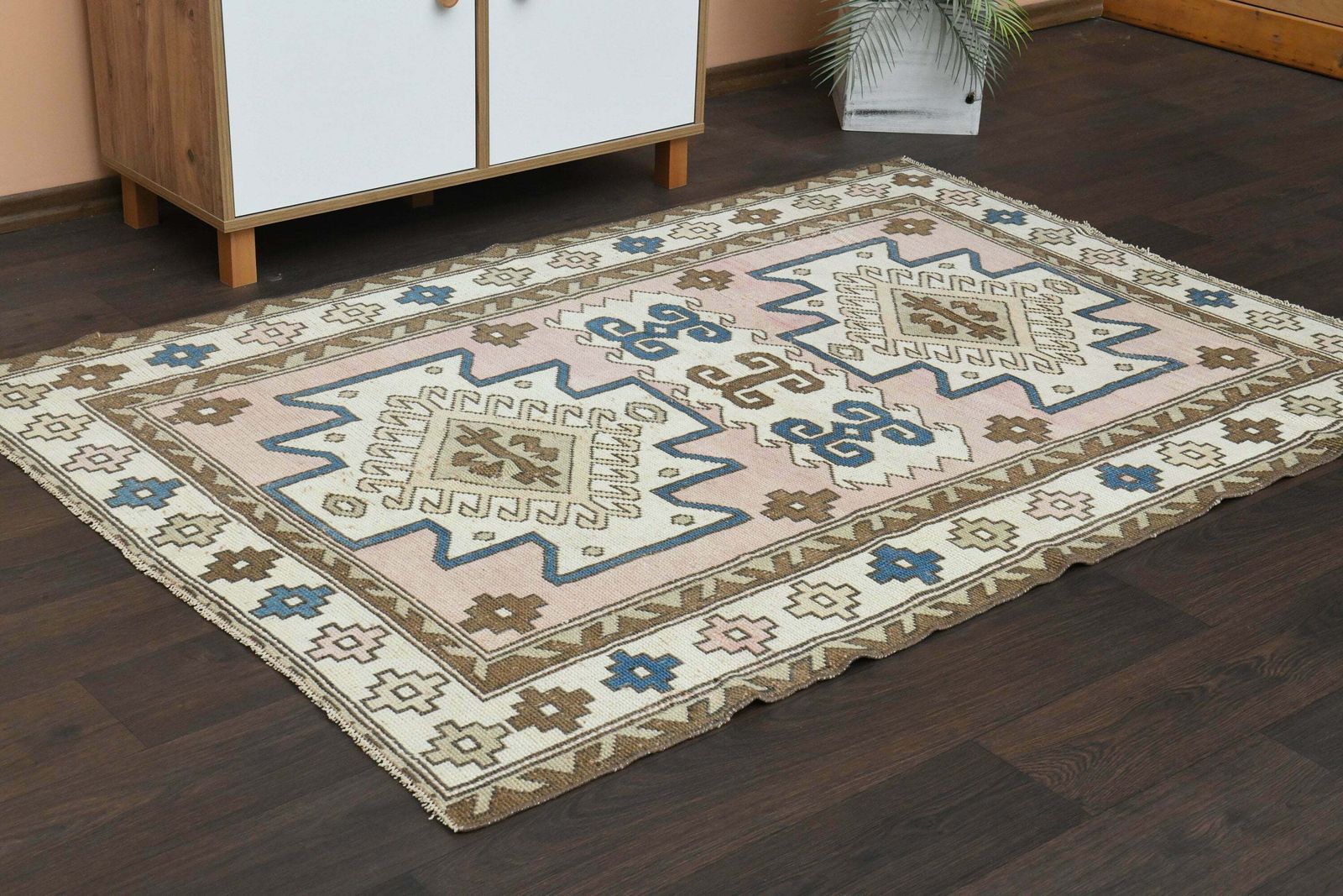 4x6 Pink White Brown Vintage Rug, Handmade Turkish Rug, Oushak Rug, Area Rug, Home Decor, 4x6 Rug, Living Room Rug, Washable Rug, 4.3x6.2 Ft photo Textiles