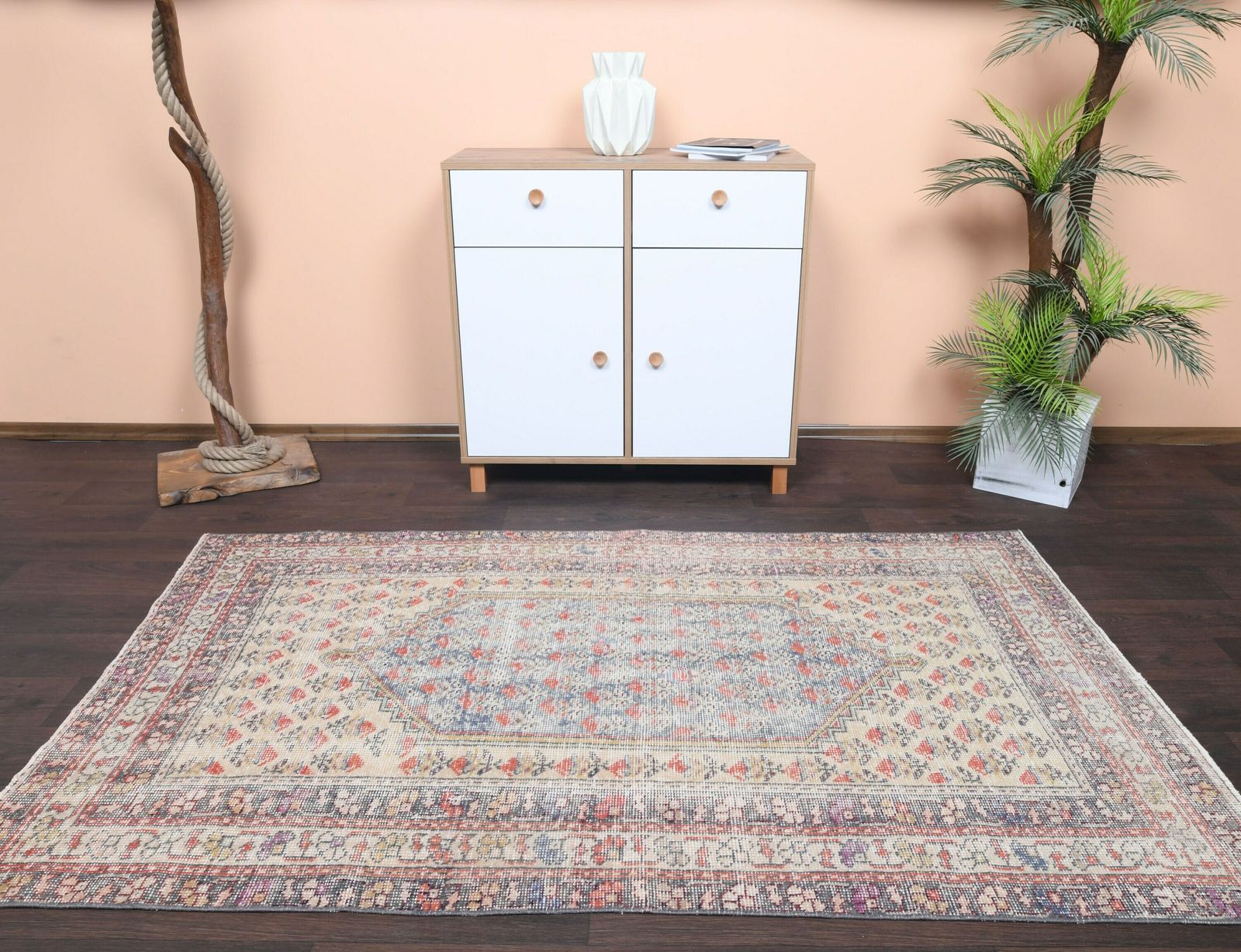 4.2x7.1 Ft Handmade Turkish Vintage Area Rug, Oushak Area Rug, Wool Rug, Living Room Rug, Bedroom Rug, Antique Rug, 4x7 Rug, Farmhouse Decor photo Textiles