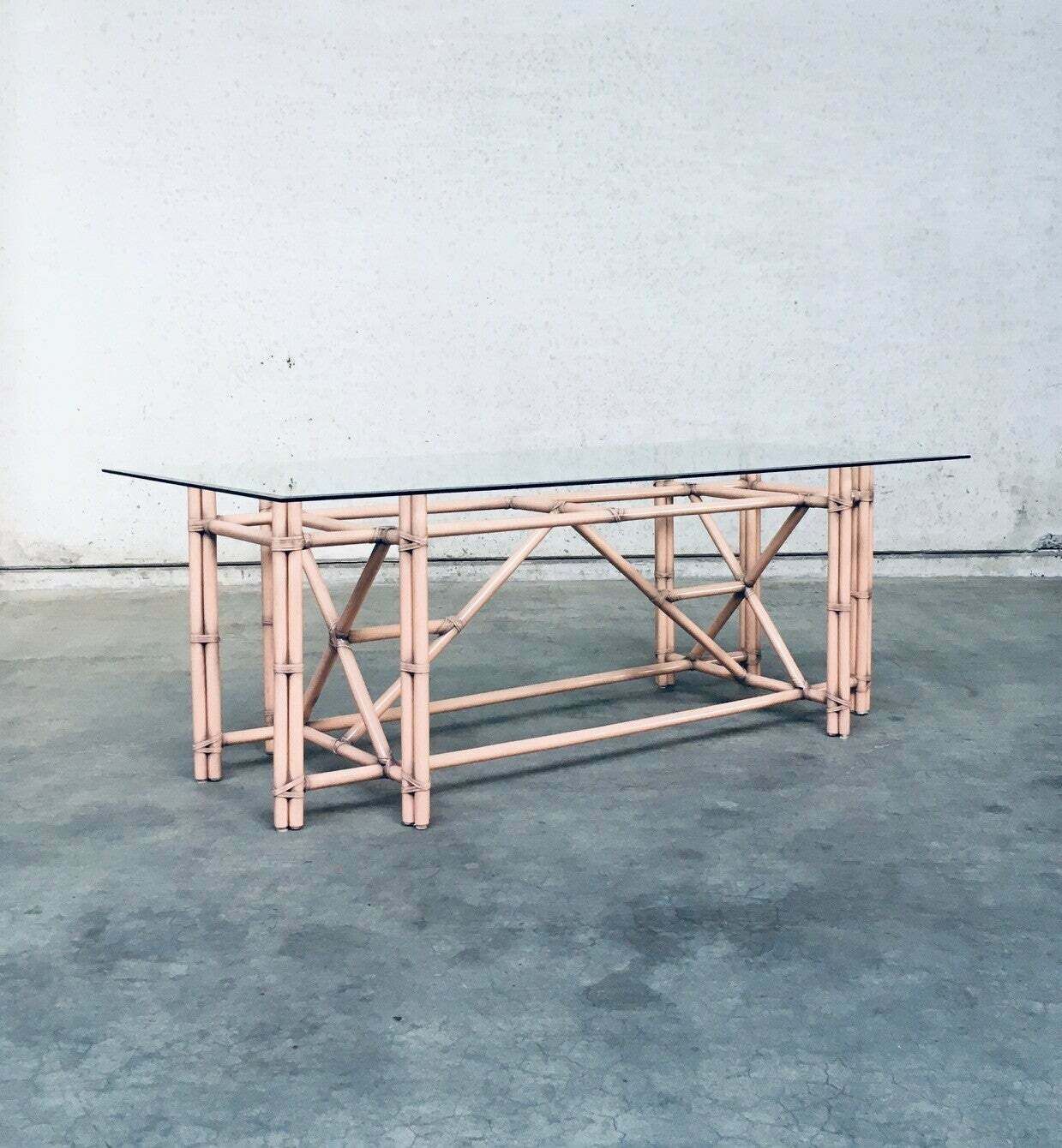 Organic Monumental Faux Bamboo Glass Top Dining Table In The Style Of Mcguire photo Furniture