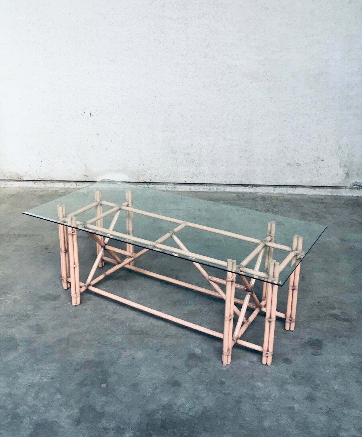Organic Monumental Faux Bamboo Glass Top Dining Table In The Style Of Mcguire photo vintage