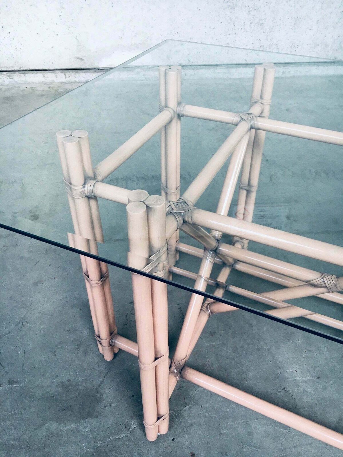 2000.0 Organic Monumental Faux Bamboo Glass Top Dining Table In The Style Of Mcguire photo