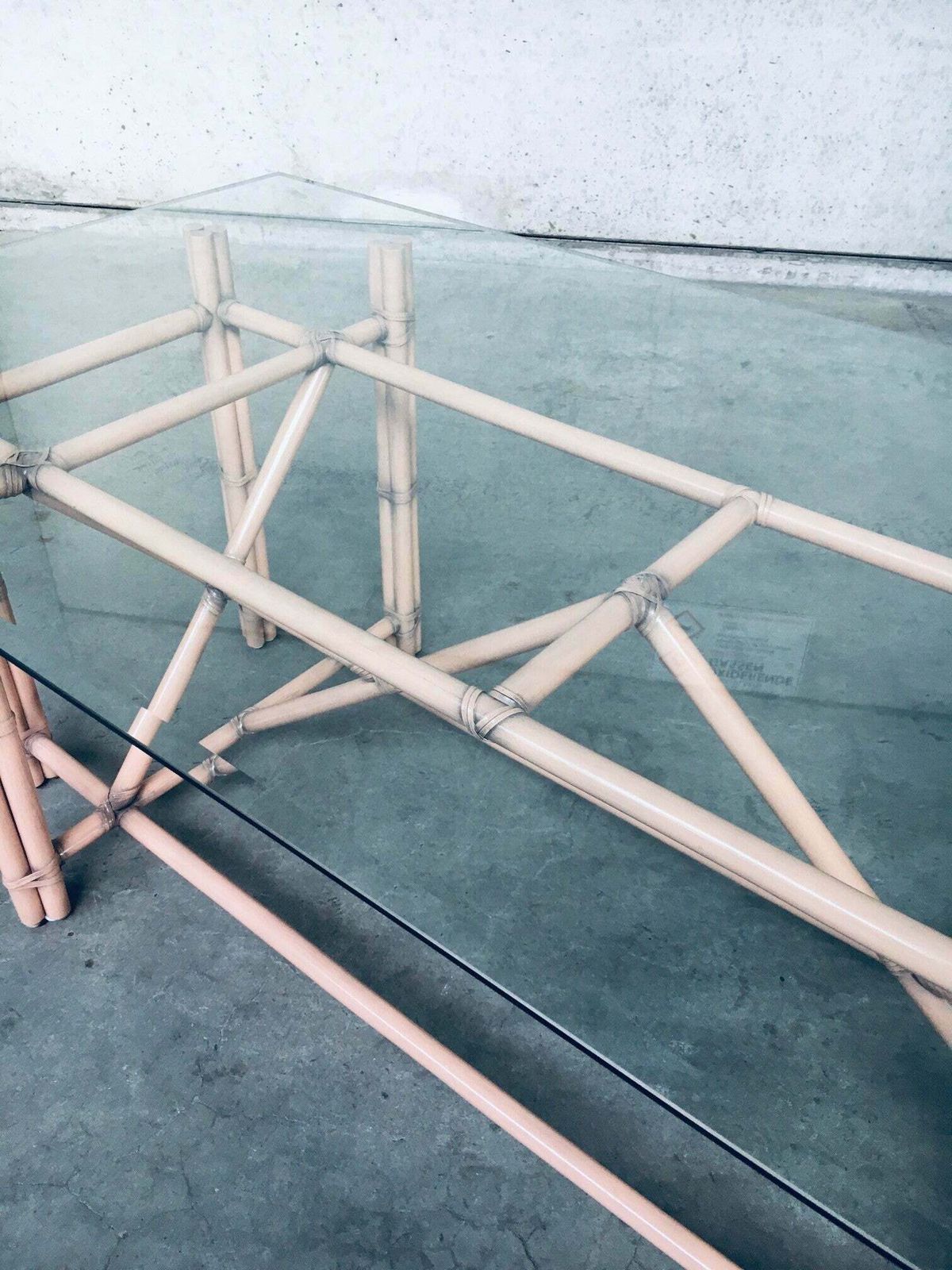 photo vinterior Organic Monumental Faux Bamboo Glass Top Dining Table In The Style Of Mcguire