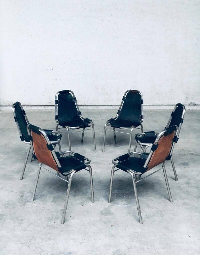 Industrieel Design Eetkamerstoelen Van Leer En Staal, Model "Les Arcs", Jaren 1980