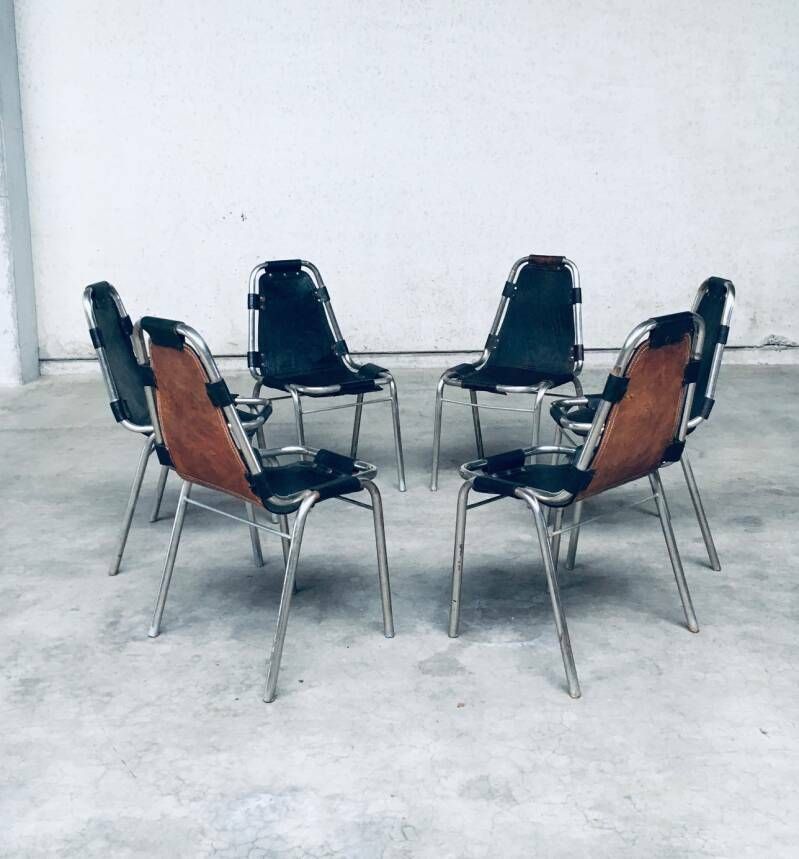 Industrieel Design Eetkamerstoelen Van Leer En Staal, Model "Les Arcs", Jaren 1980 photo buy