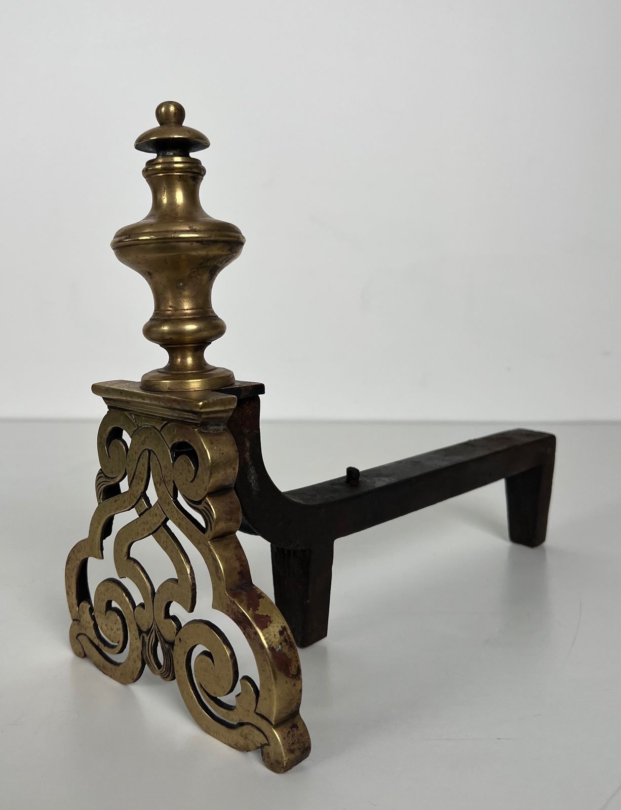 Pair Of Chiseled Bronze Andirons. photo vintage