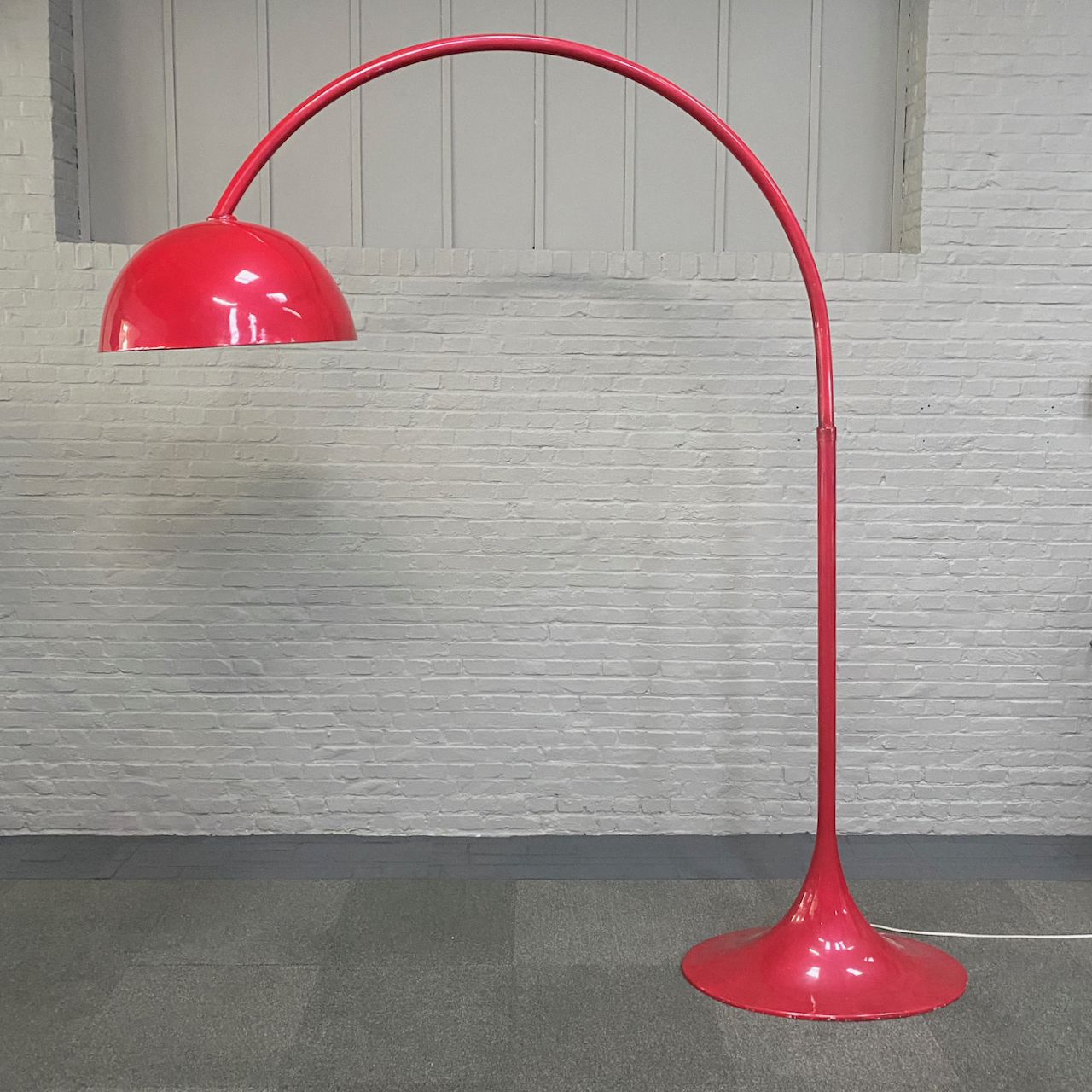 Lighting Red Arc Floor Lamp With Oval Tulip Base   Italy 1970's photo