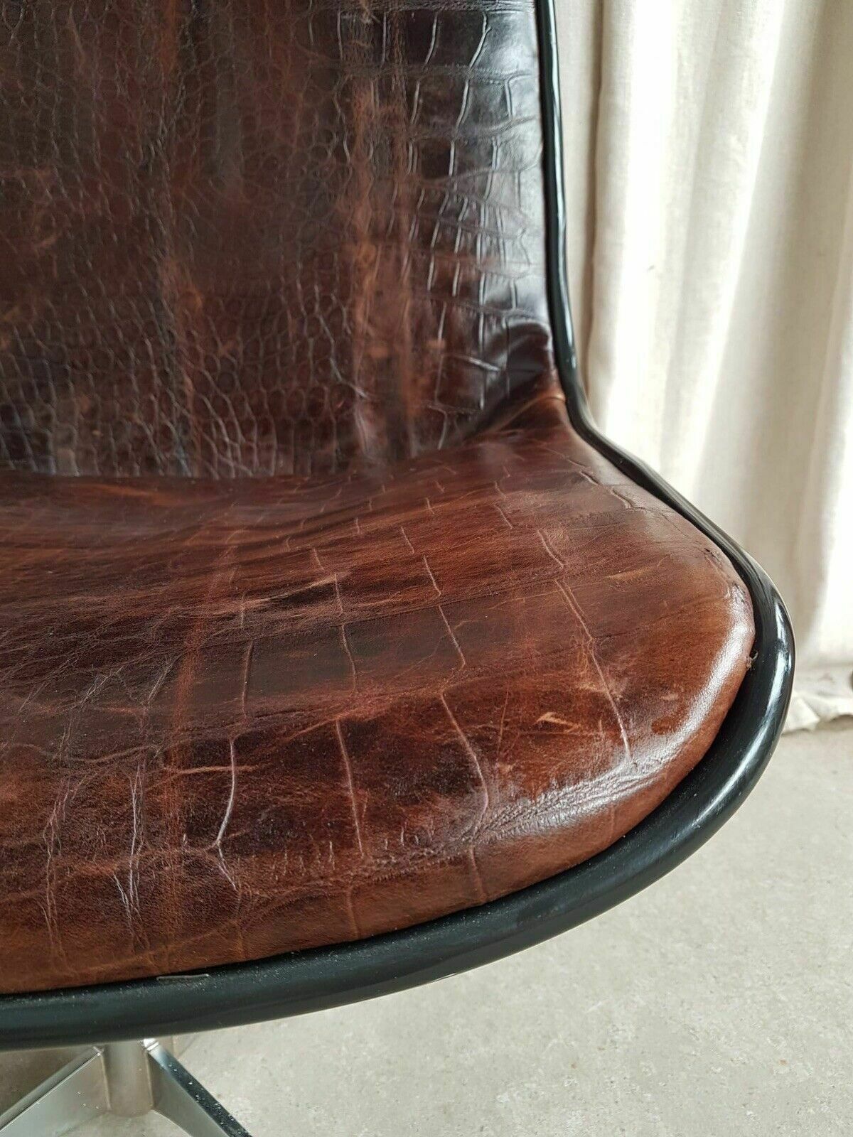 Furniture Vtg Mid Century Modernist Chrome Leather Swivel Chair By Charles Pollock photo