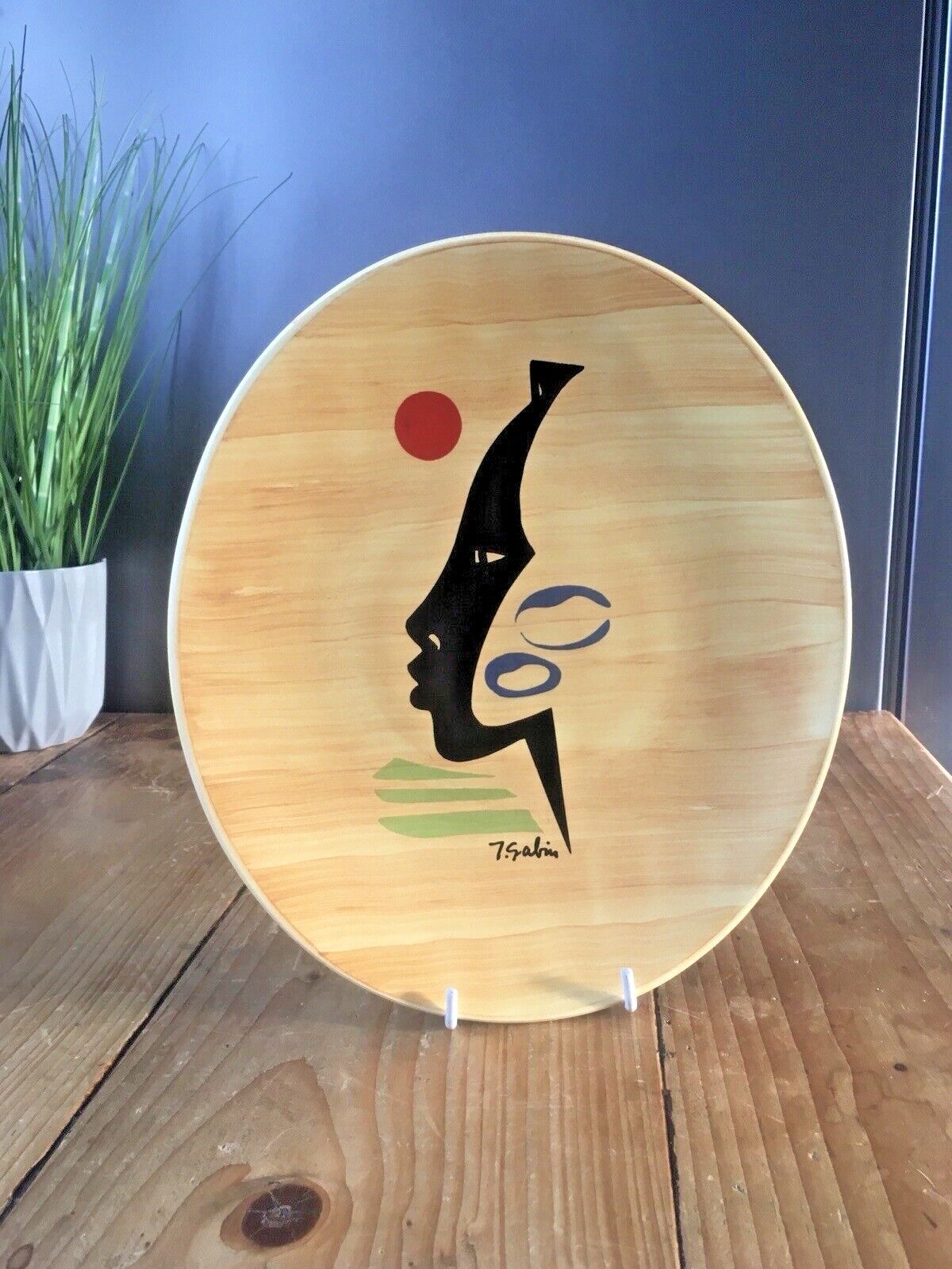Mid Century Modern 50s French Salins Pottery Antigua Abstract Face Plate Pop Art photo furniture