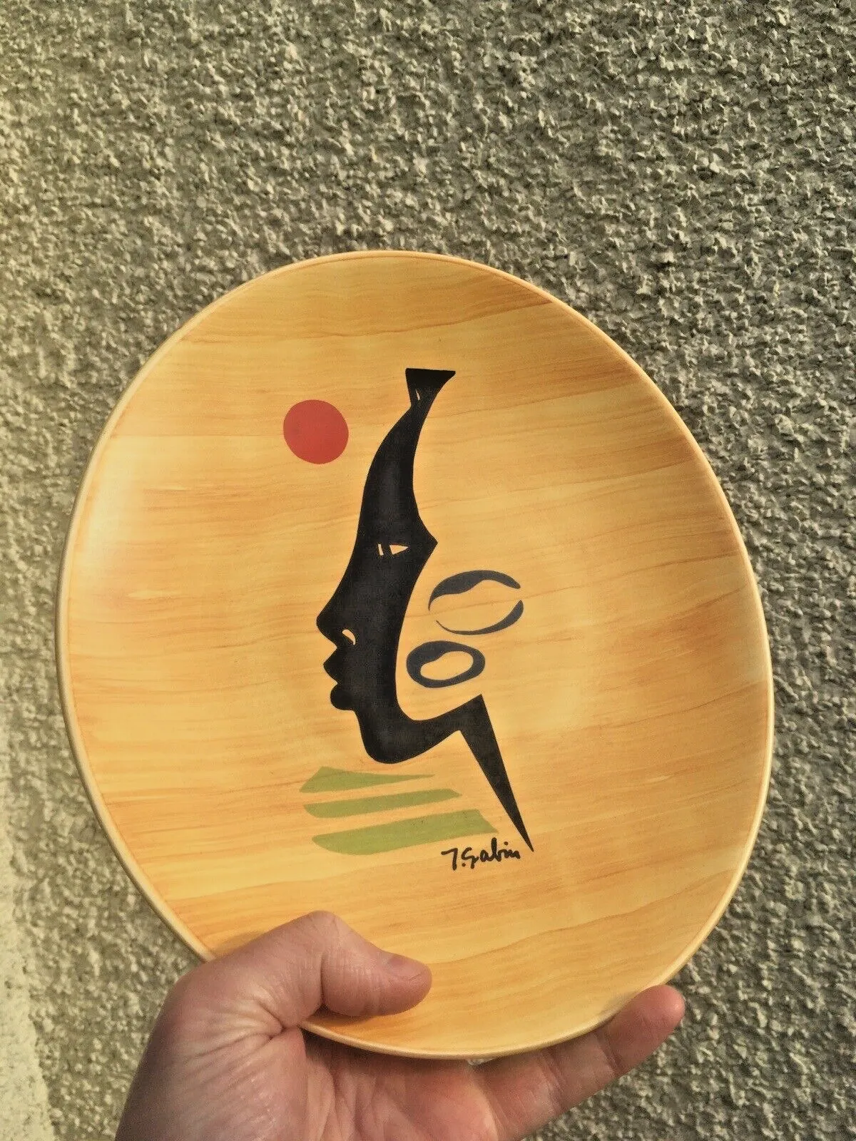 Mid Century Modern 50s French Salins Pottery Antigua Abstract Face Plate Pop Art photo for sale