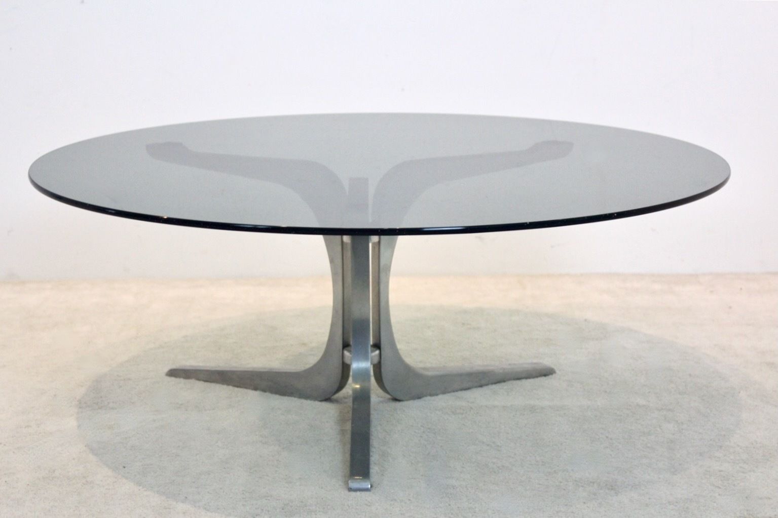 Artifort Smoked Glass And Aluminum Round Coffee Table photo furniture