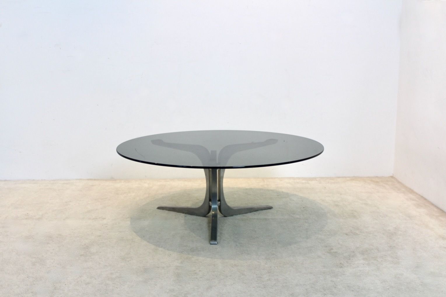 Artifort Smoked Glass And Aluminum Round Coffee Table photo Furniture
