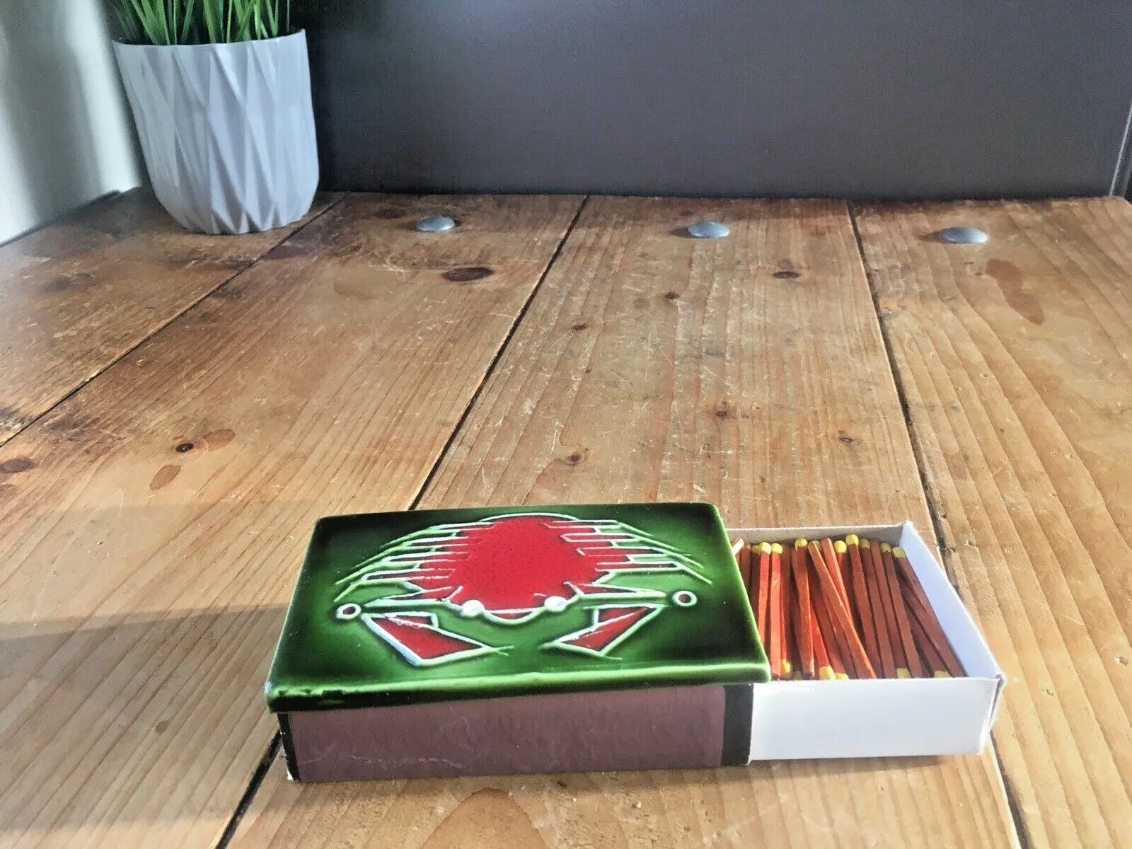 Mid Century 60s Belgian Ceramic Tubelined Tile Crab Matchbox Cover Cancer Zodiac Starsign