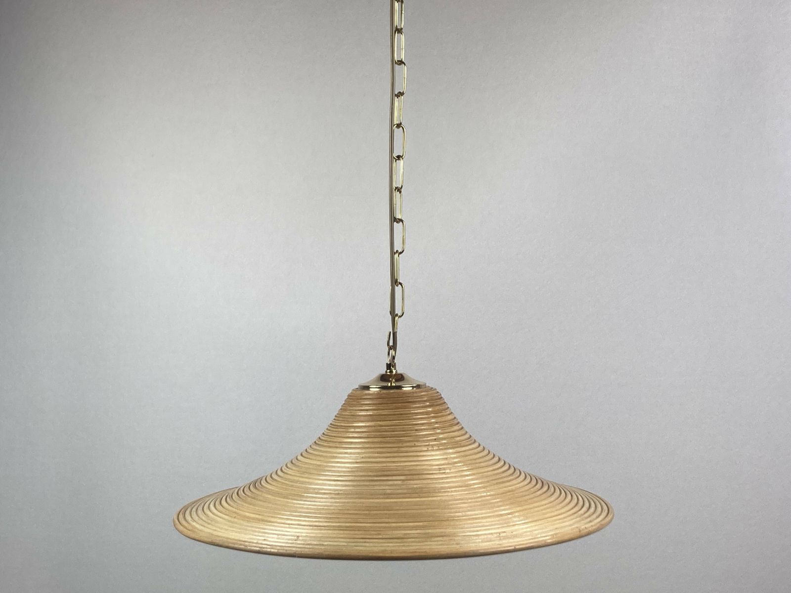 Pencil Split Reed, Rattan, Bamboo & Brass Pendant Hanging Lamp, Italy, 1970s photo Lighting