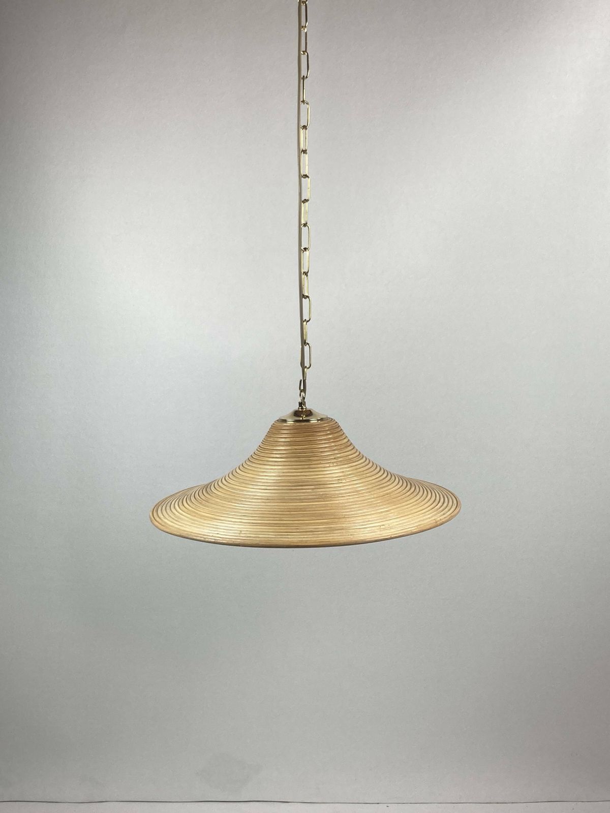 Pencil Split Reed, Rattan, Bamboo & Brass Pendant Hanging Lamp, Italy, 1970s photo vintage