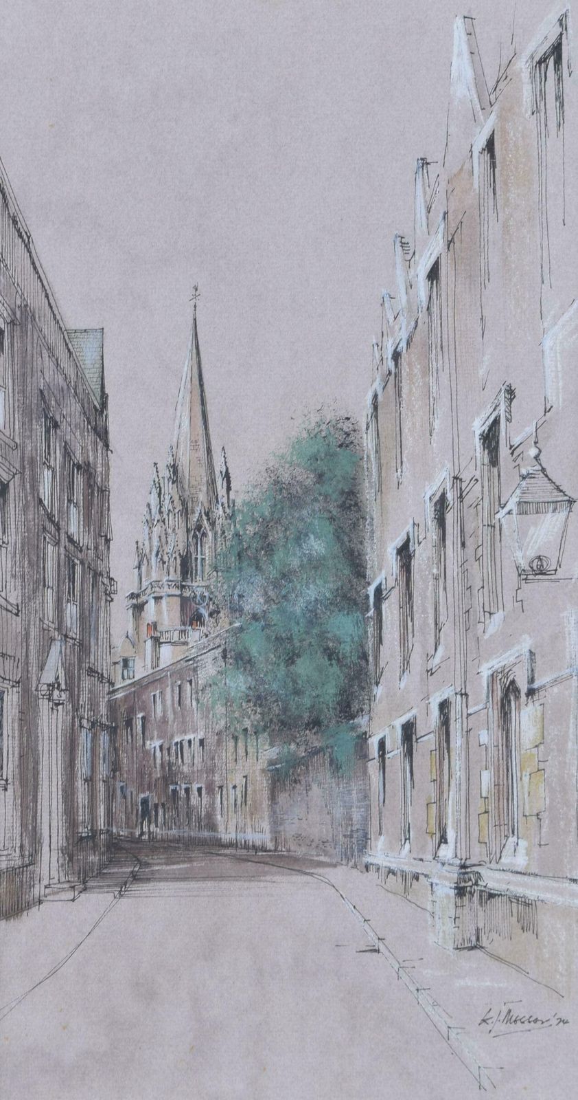 Ken Messer Oriel Street, Oxford Watercolour By Ken Messer 1974