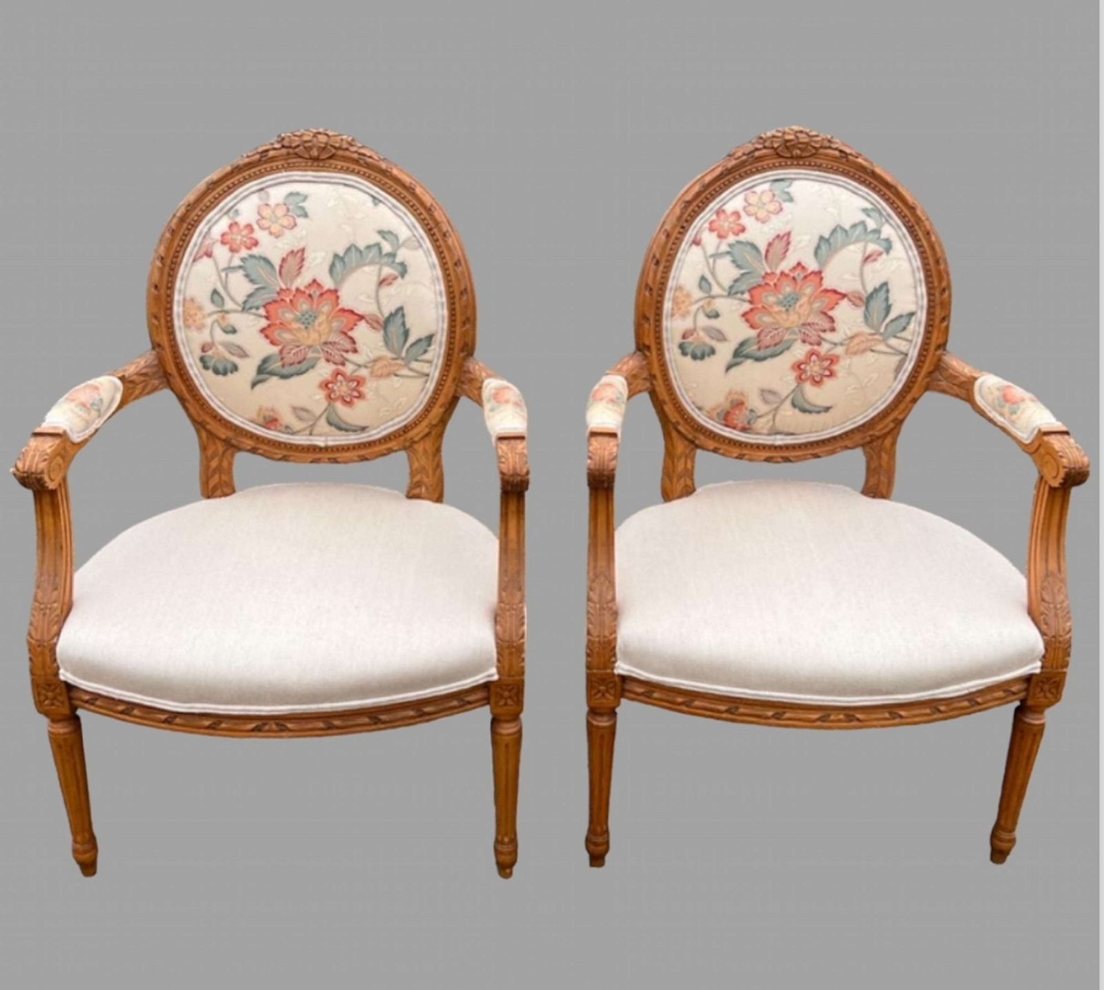 A Pair Of C1950's  French Style Open Armchairs