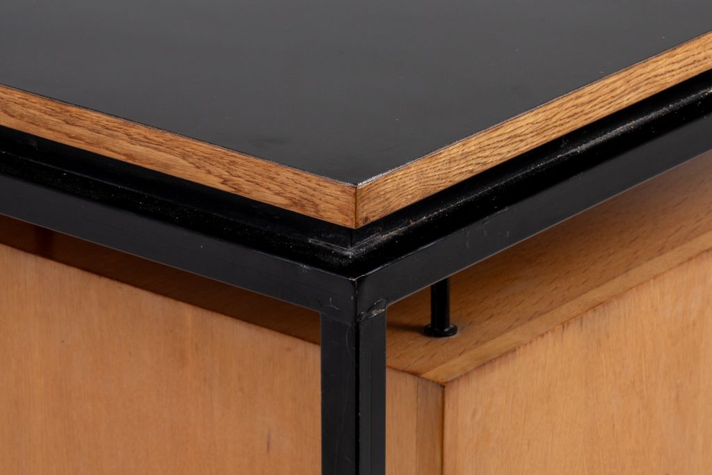photo vinterior Desk In Oak And Lacquered Metal, 1970s