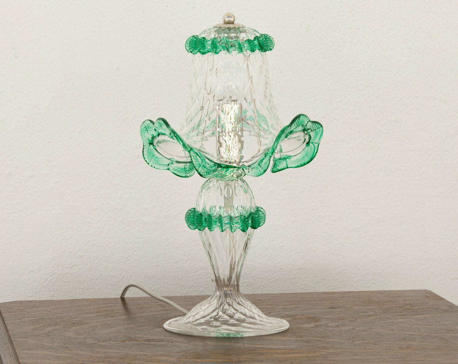 Transparent And Green Murano Glass Table Lamps, Early 21st Century, Set Of 2 photo Lighting