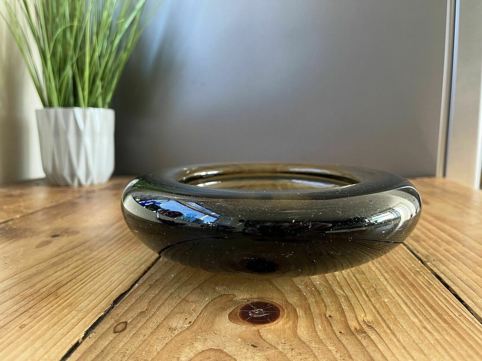 photo furniture Signed 1950's Danish Holmegaard Per Lutken Smoke Grey Glass Scandi 2kg Bowl Dish