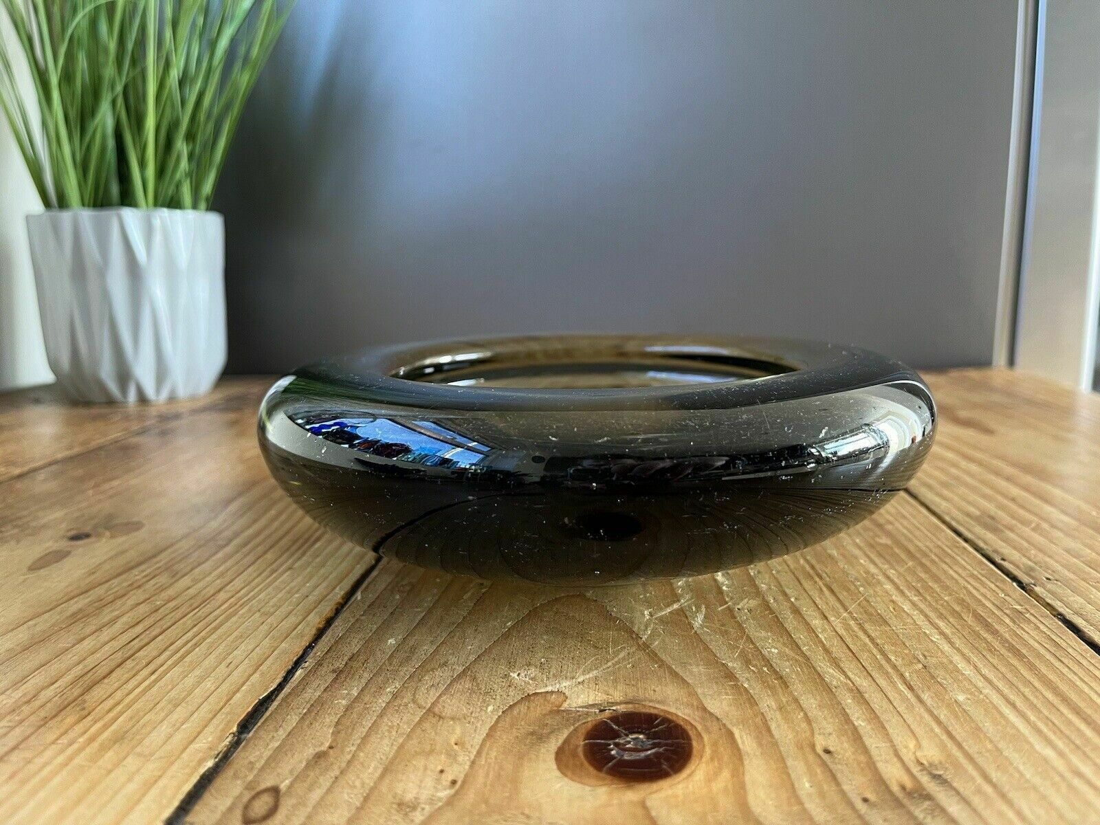 photo buy Signed 1950's Danish Holmegaard Per Lutken Smoke Grey Glass Scandi 2kg Bowl Dish