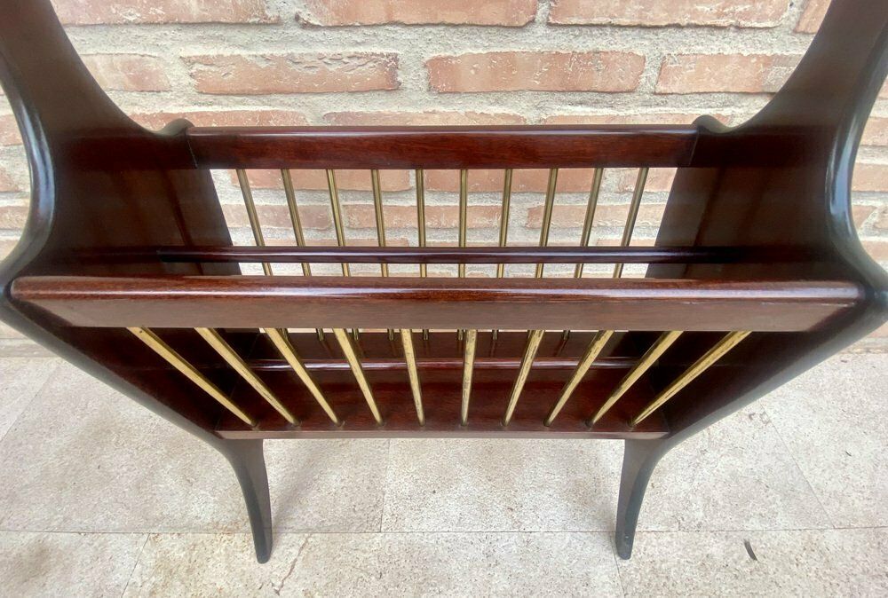 Vintage French Glass And Wood Folio Stand Magazine Rack, 1950s photo 994.0