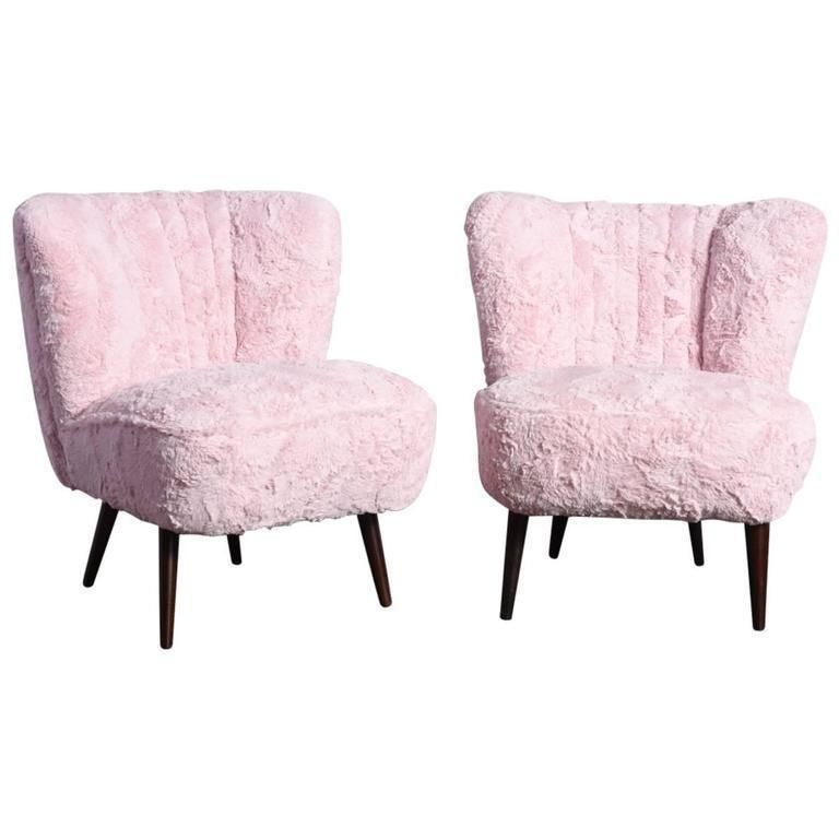 Pair Of Cocktail Chairs Pink Faux Fur