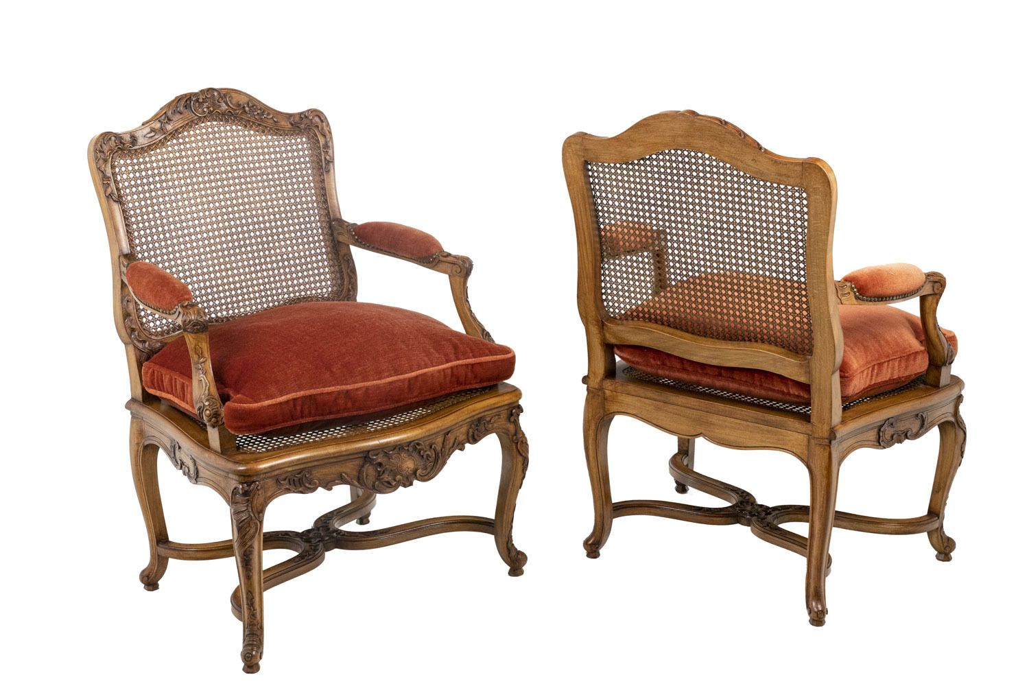 Jean Mocqué, Paire De Fauteuils Canné De Style Régence, Xxe Siècle