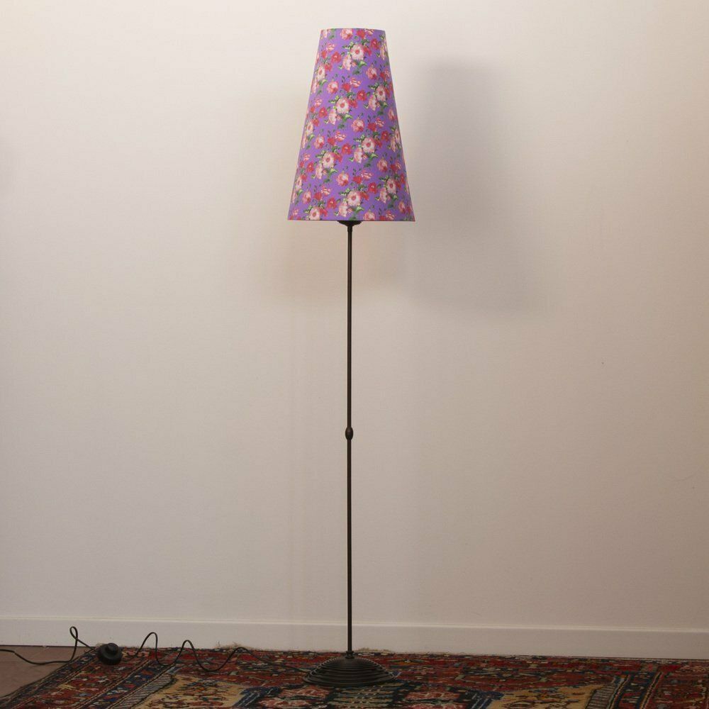 Vintage Tall Floor Lamp With Handmade Floral Purple Lampshade, Italy photo 232.0