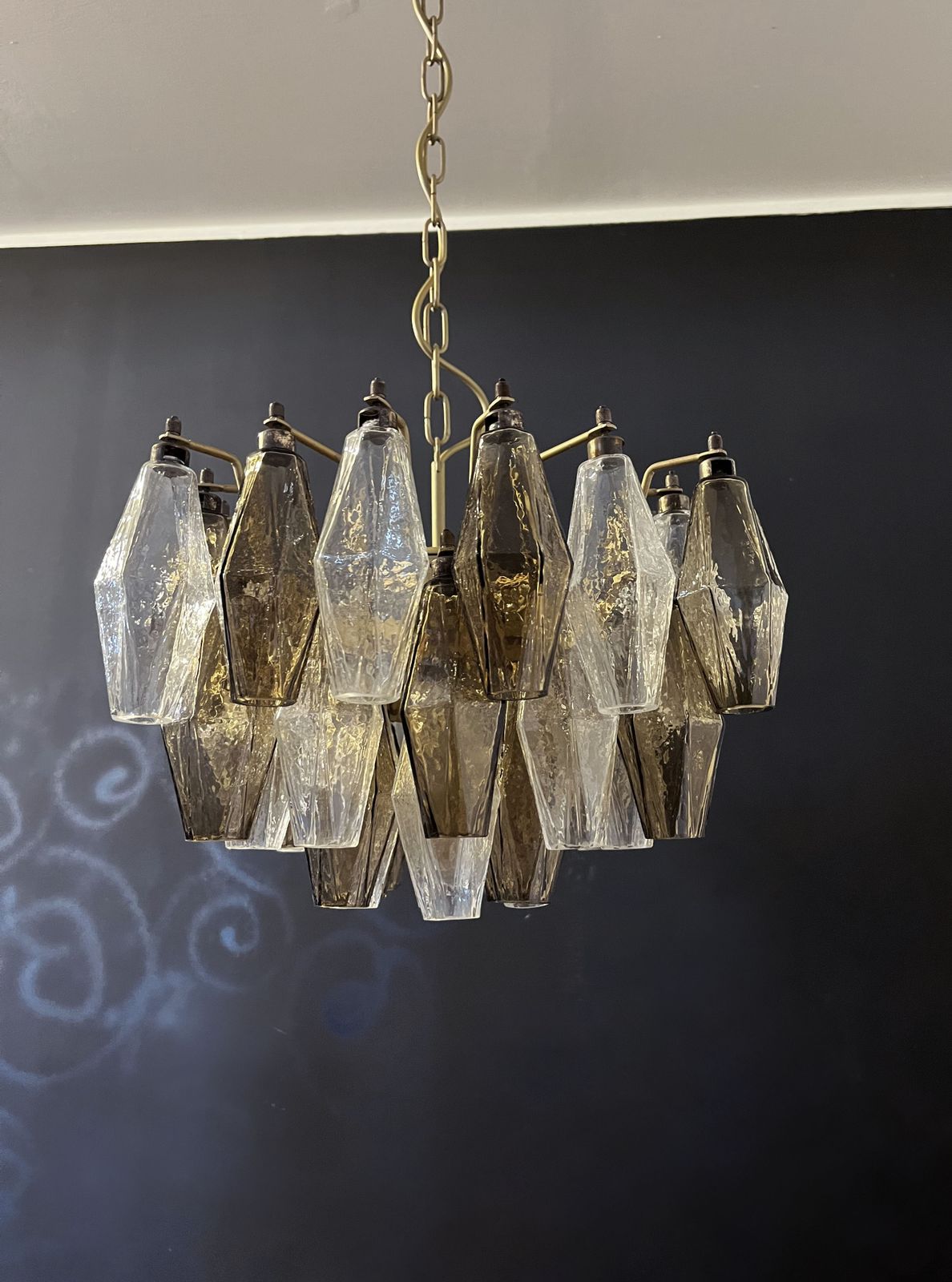Elegant Murano Poliedri Chandelier   Carlo Scarpa   Clear And Smoked Glasses photo buy