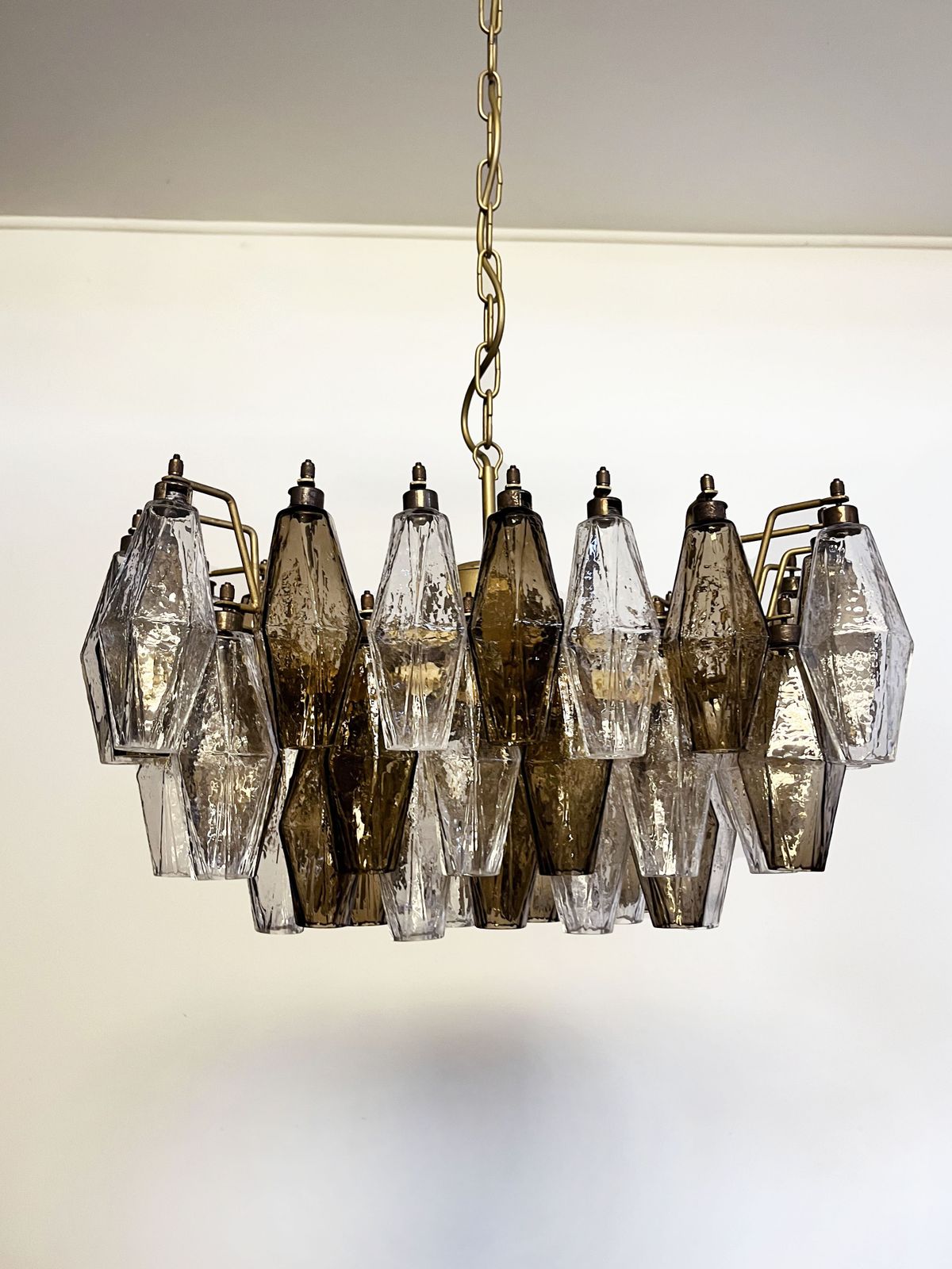 Elegant Murano Poliedri Chandelier   Carlo Scarpa   Clear And Smoked Glasses photo vintage