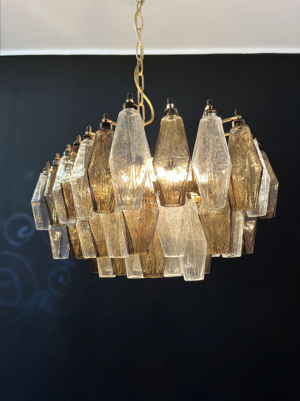 photo furniture Elegant Murano Poliedri Chandelier   Carlo Scarpa   Clear And Smoked Glasses