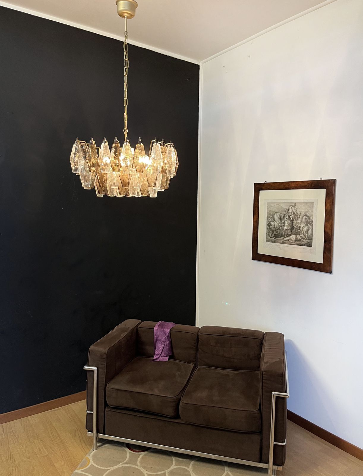 photo for sale Elegant Murano Poliedri Chandelier   Carlo Scarpa   Clear And Smoked Glasses