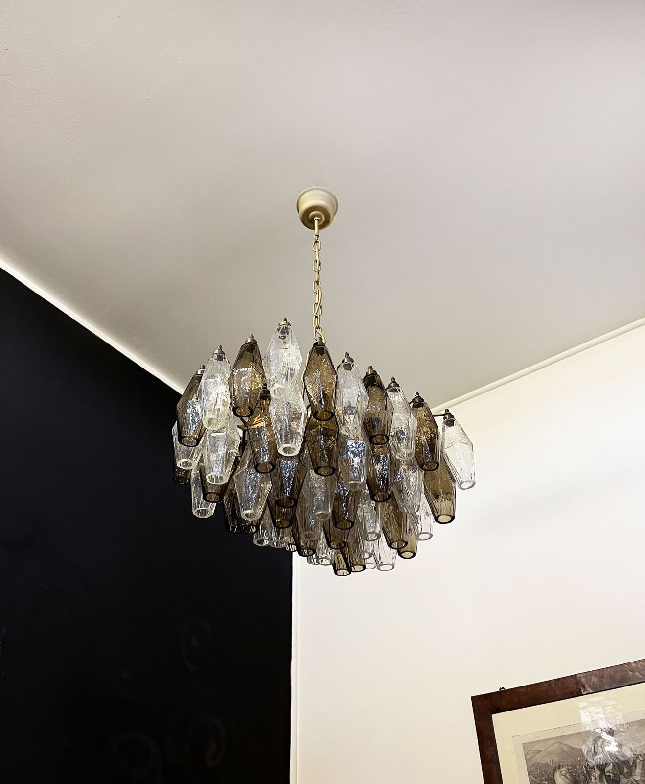 photo vinterior Elegant Murano Poliedri Chandelier   Carlo Scarpa   Clear And Smoked Glasses