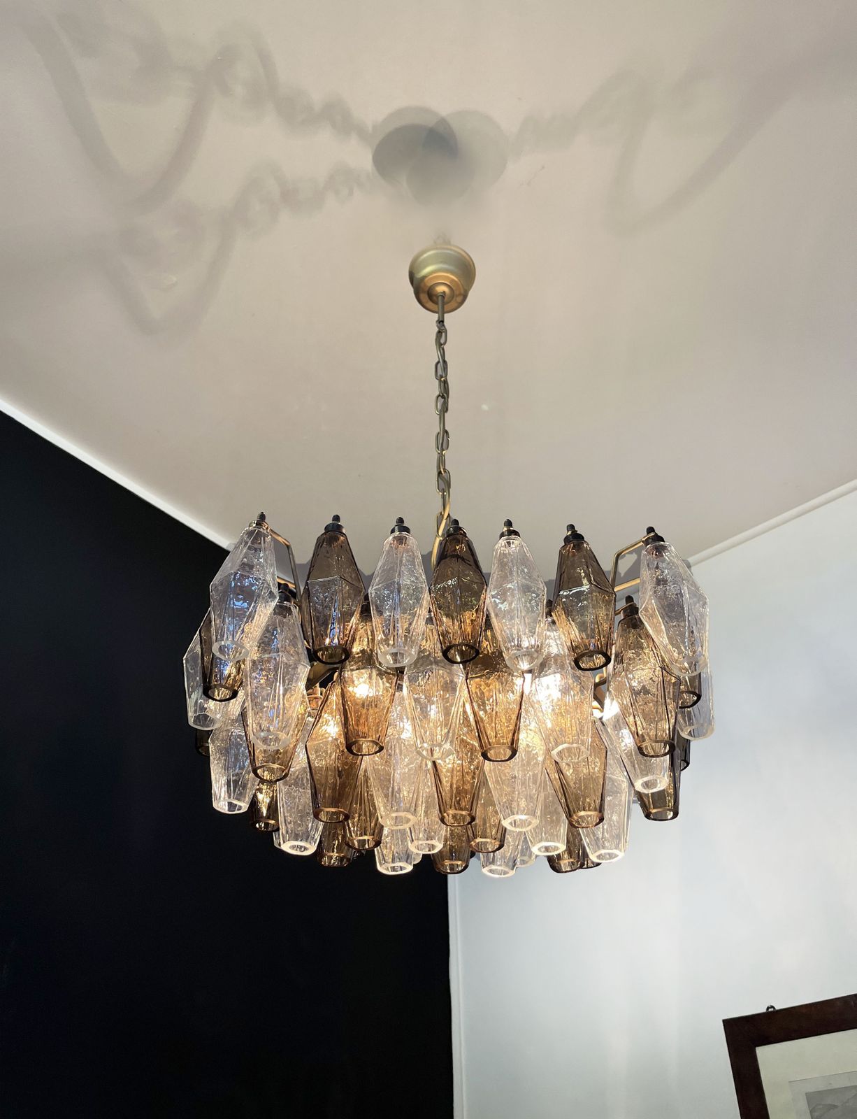 photo vintage Elegant Murano Poliedri Chandelier   Carlo Scarpa   Clear And Smoked Glasses