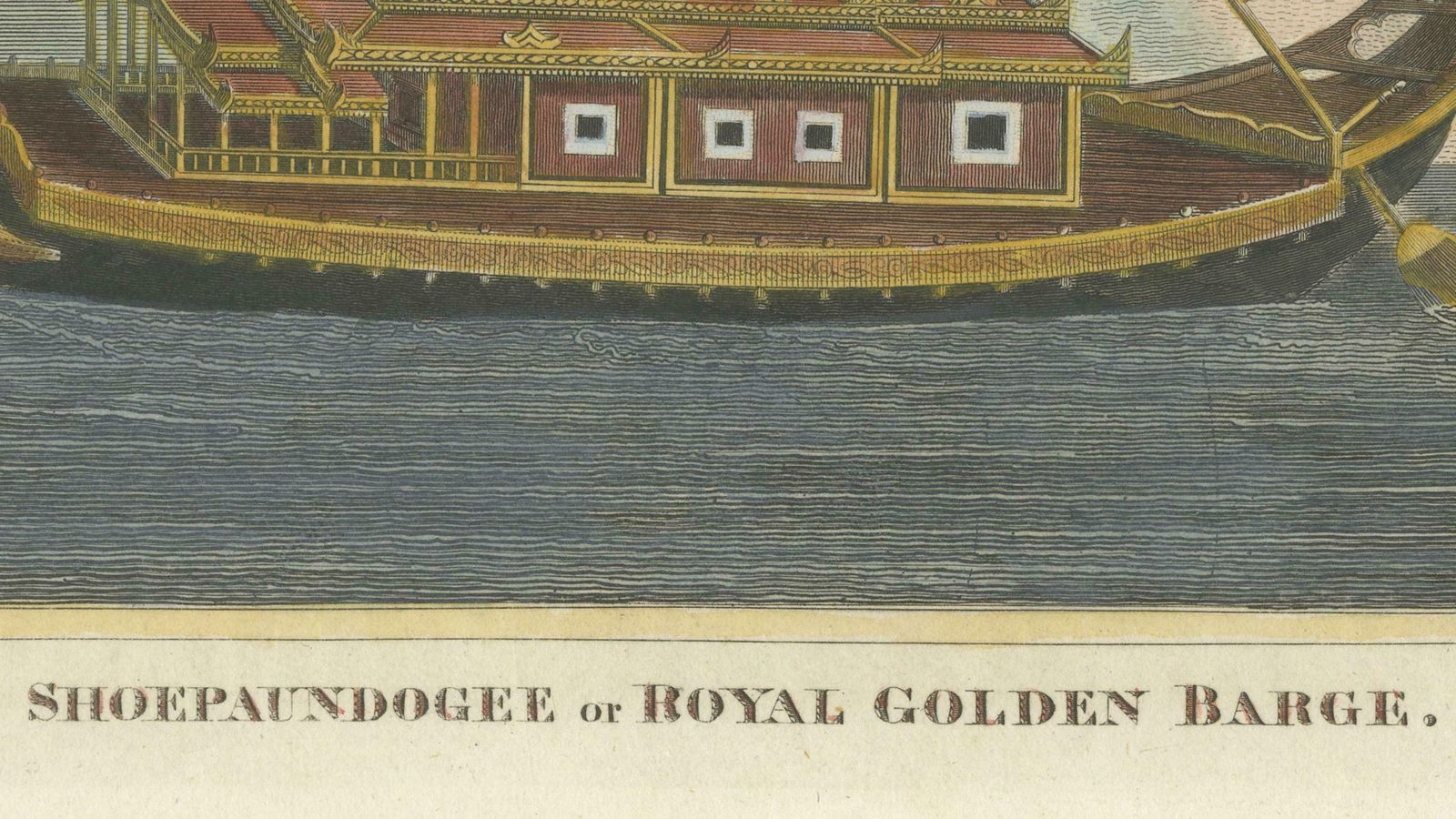 Original Antique Print Of The Royal Golden Barge, Myanmar (Burma), C.1795 photo Art